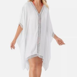 Tommy Bahama Womens M White Rayon Swimsuit Coverup Pullover V-Neck Lace Kimono